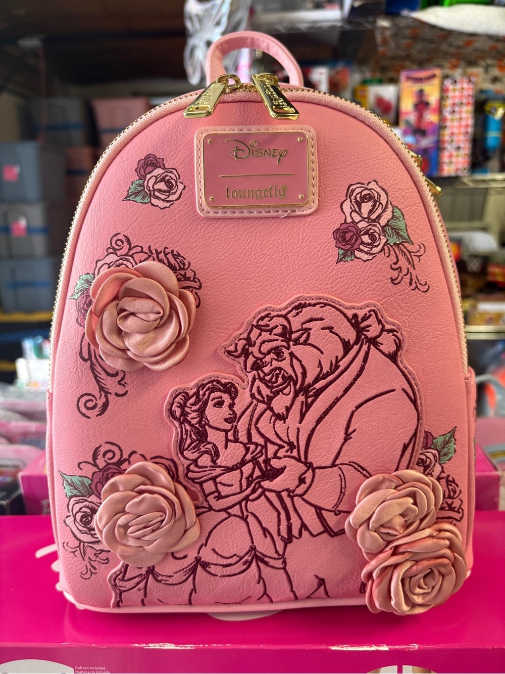 Nwt Loungefly Pink Beauty and the Beast Rose Mini Backpack